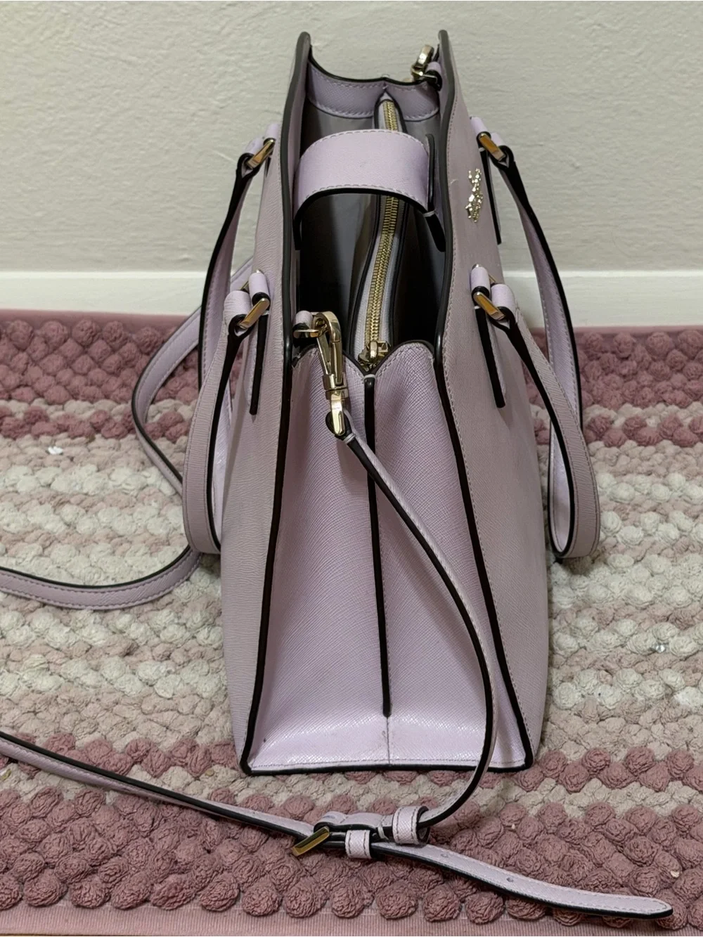kate spade lavender leather satchel with detachable strap